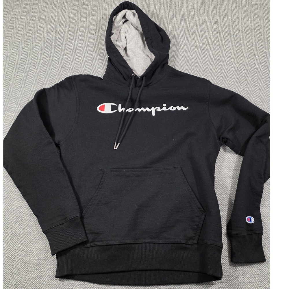 Champion Mens Script Logo Pullover Hoodie‎ Black AW963E Small